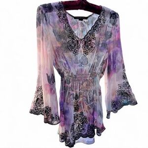 Vintage Y2K Sheer Embroidered Babydoll Top